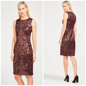 J.McLaughlin Red Gold Metallic Paisley Jacquard Sheath Dress Size 10 NWT JMC1483